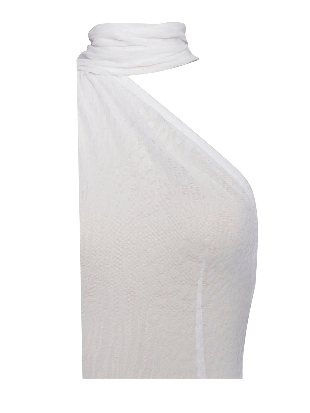 Olena White Burnout Velvet Animal Trendy Print Mesh Halter Neck Maxi Dress Dresses