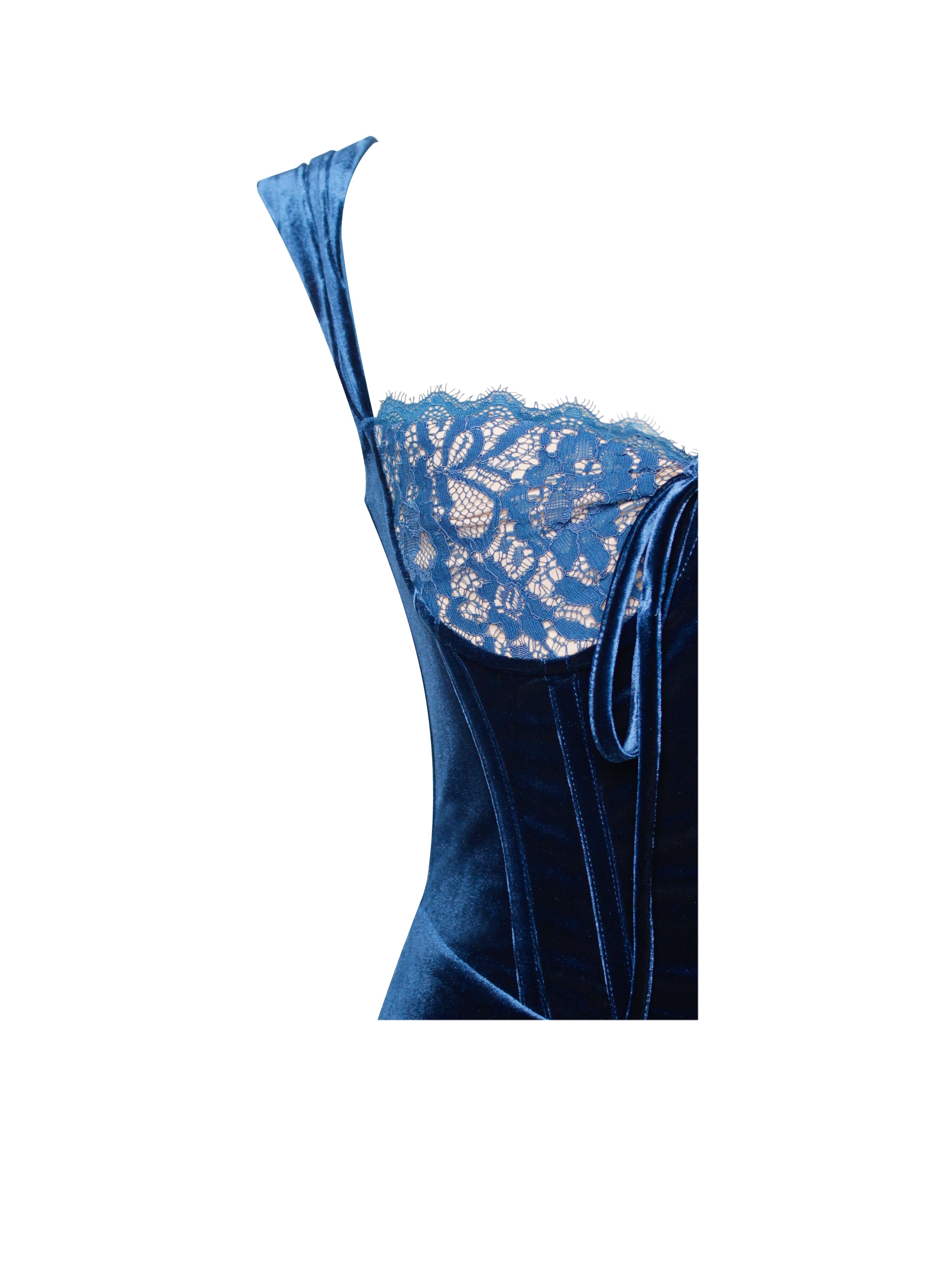 Odilia Teal Lace Charming Velvet Maxi Dress Dresses
