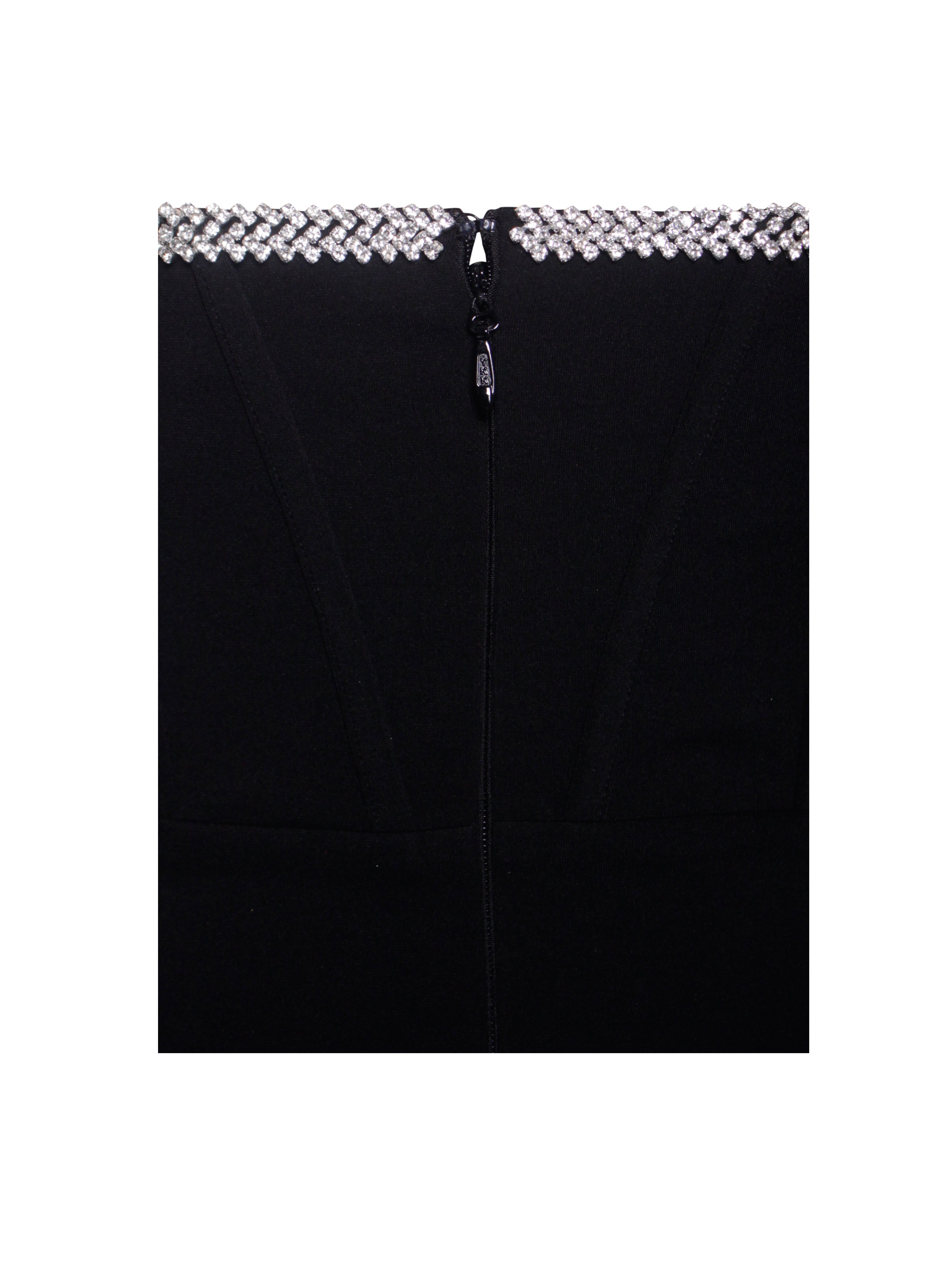 Annika Black Off Shoulder Long Trendy Sleeve Corset Dress With Crystal Trim Dresses