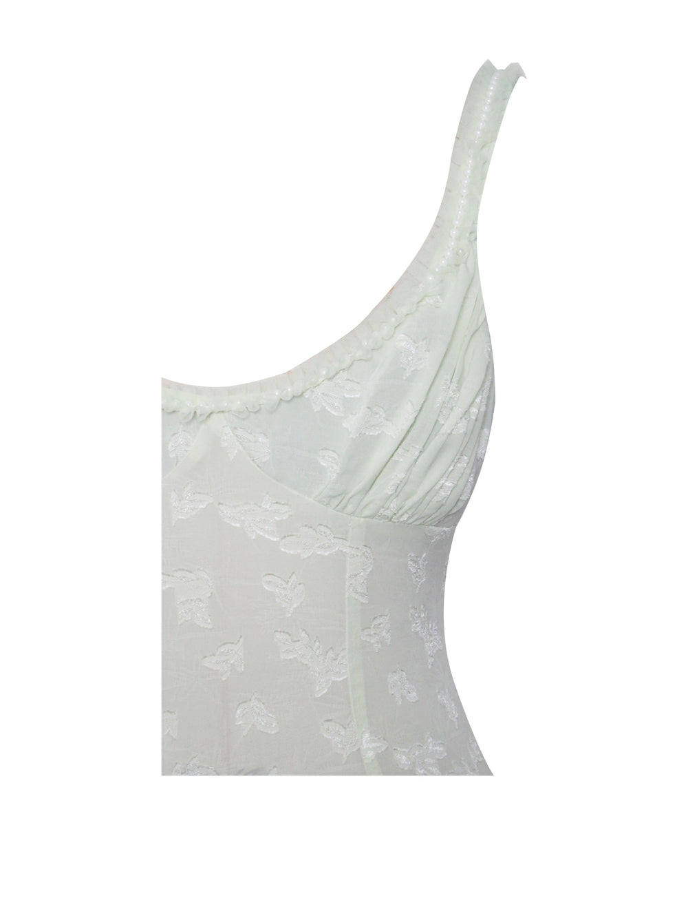 Ulissa Light Green Square Neck Trendy Jacquard Textured High Slit Maxi Dress Dresses