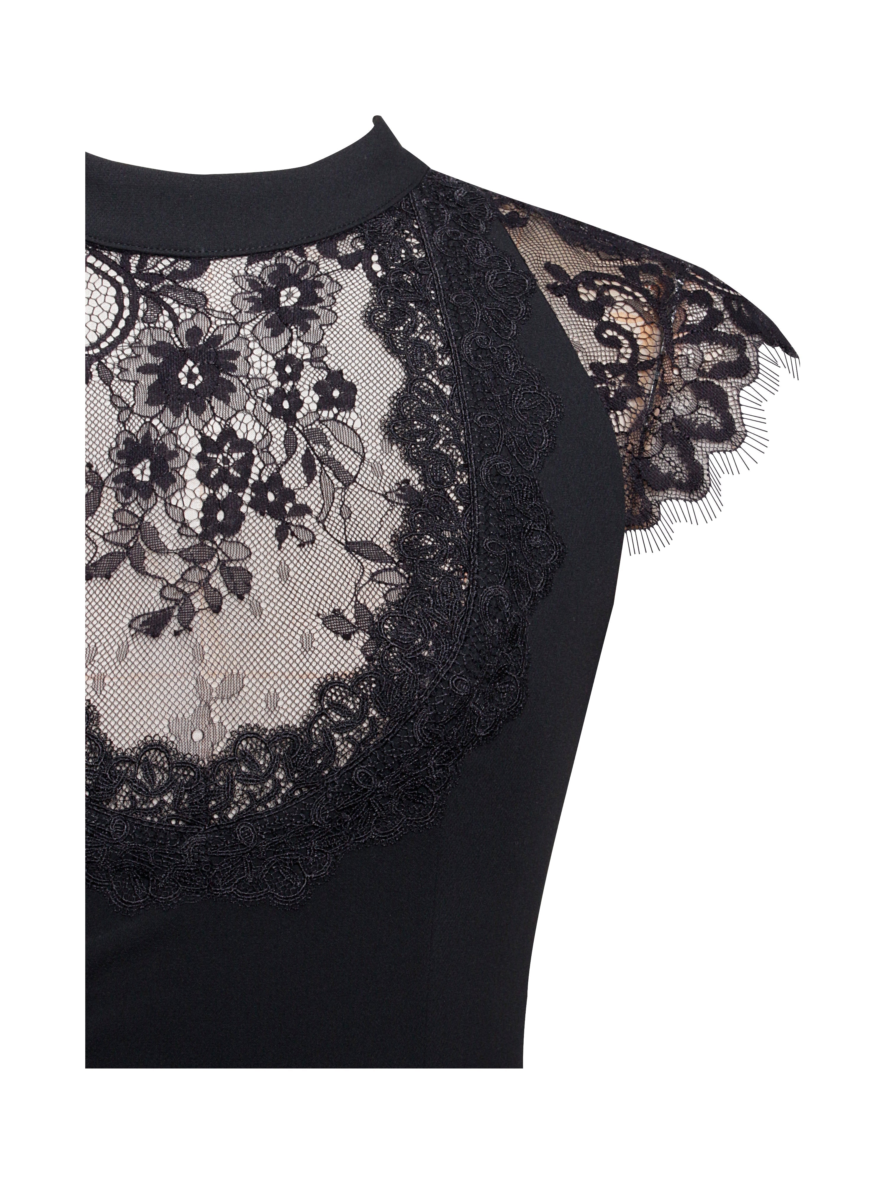 Quinella Black Lace Charming Crepe Backless Mini Dress Dresses