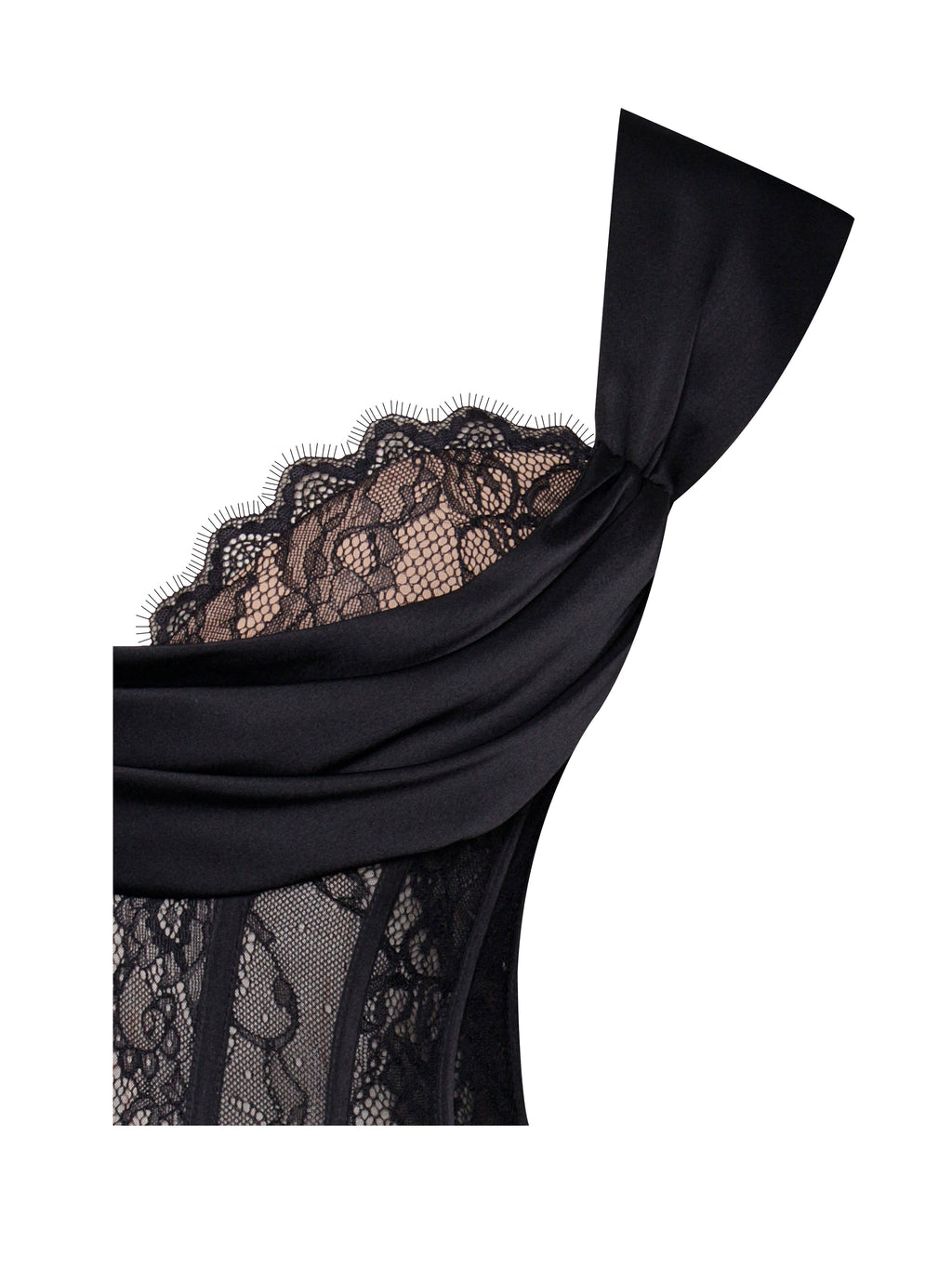 Callista Black Satin Charming Lace Corset Maxi Dress Dresses