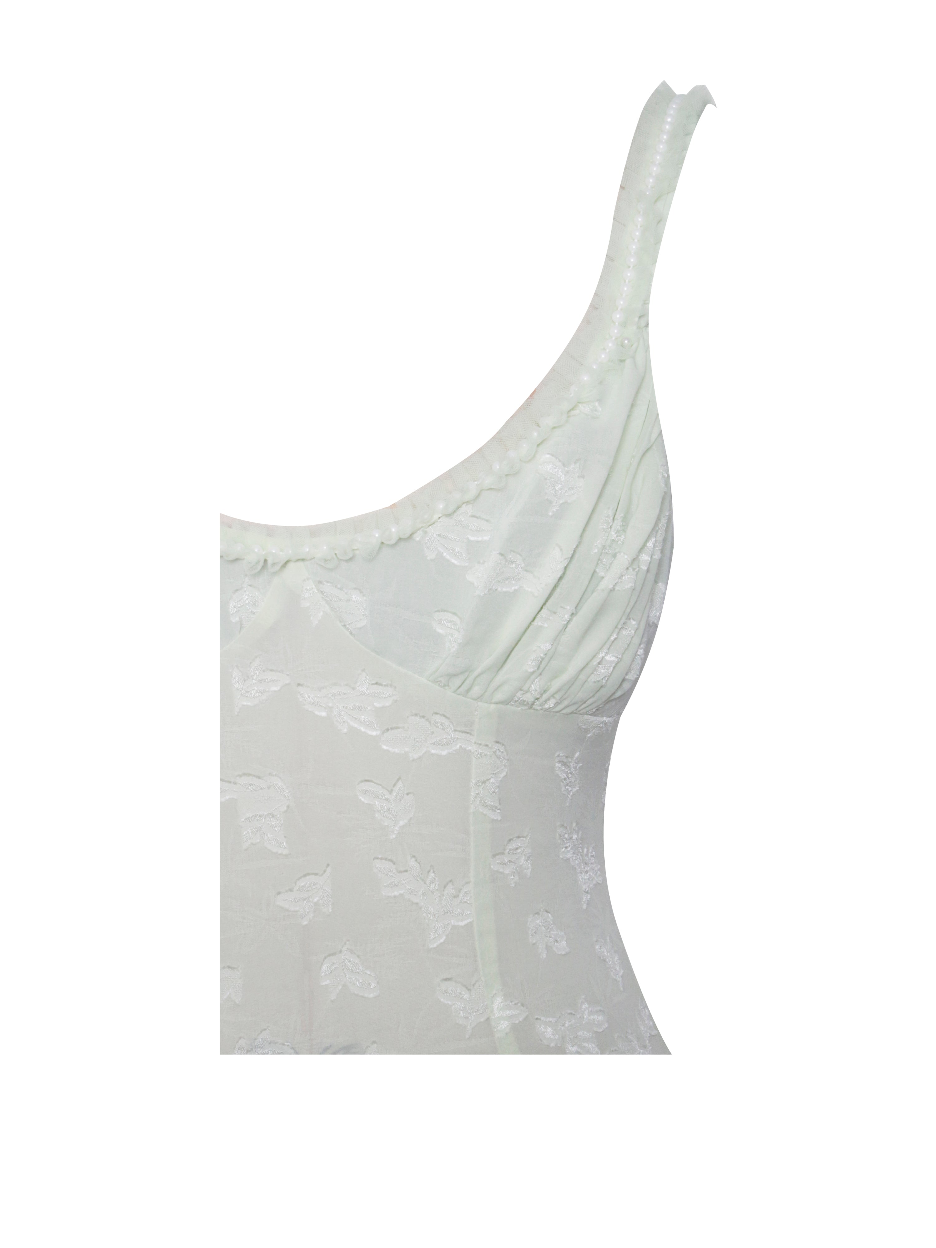 Ulissa Light Green Square Neck Trendy Jacquard Textured High Slit Maxi Dress Dresses