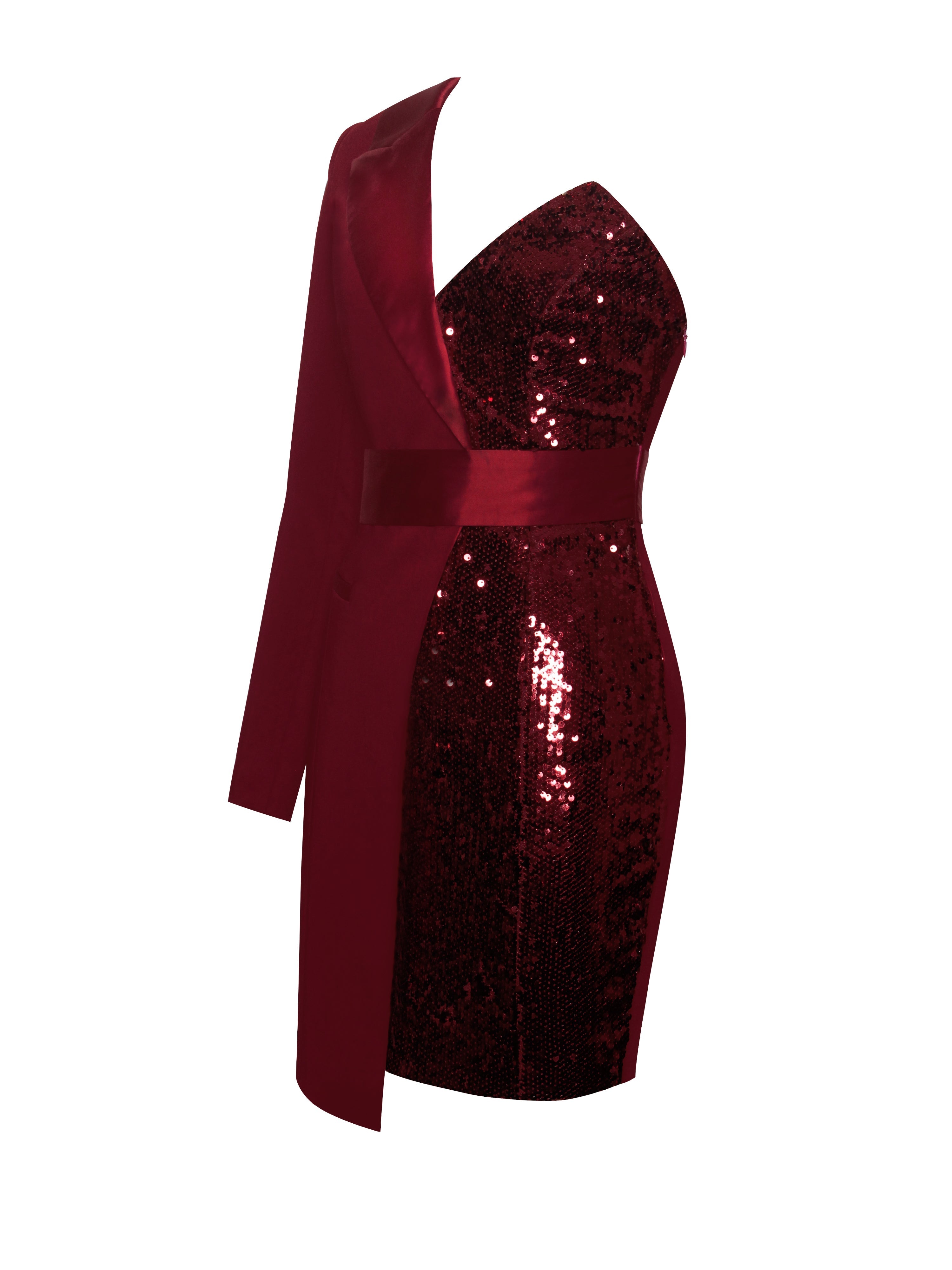 Silver Night Wine Red Graceful Sequin Crepe Tuxedo Blazer Dress Dresses