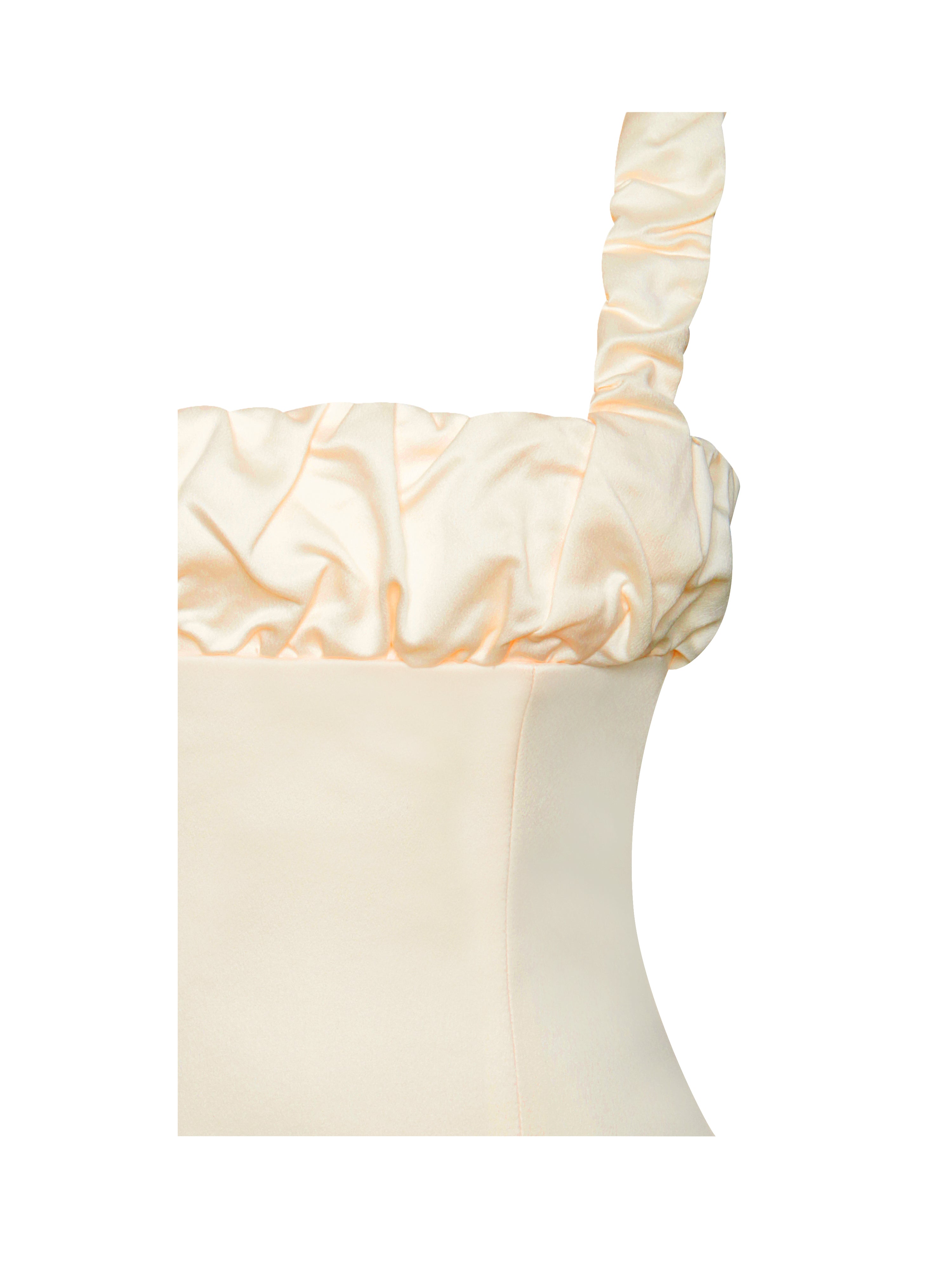 Aubrey Egg White Satin Graceful Bubble Hem Mini Dress Dresses