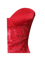 Kadesha Red Crystal High Graceful Slit Satin Corset Gown Dresses