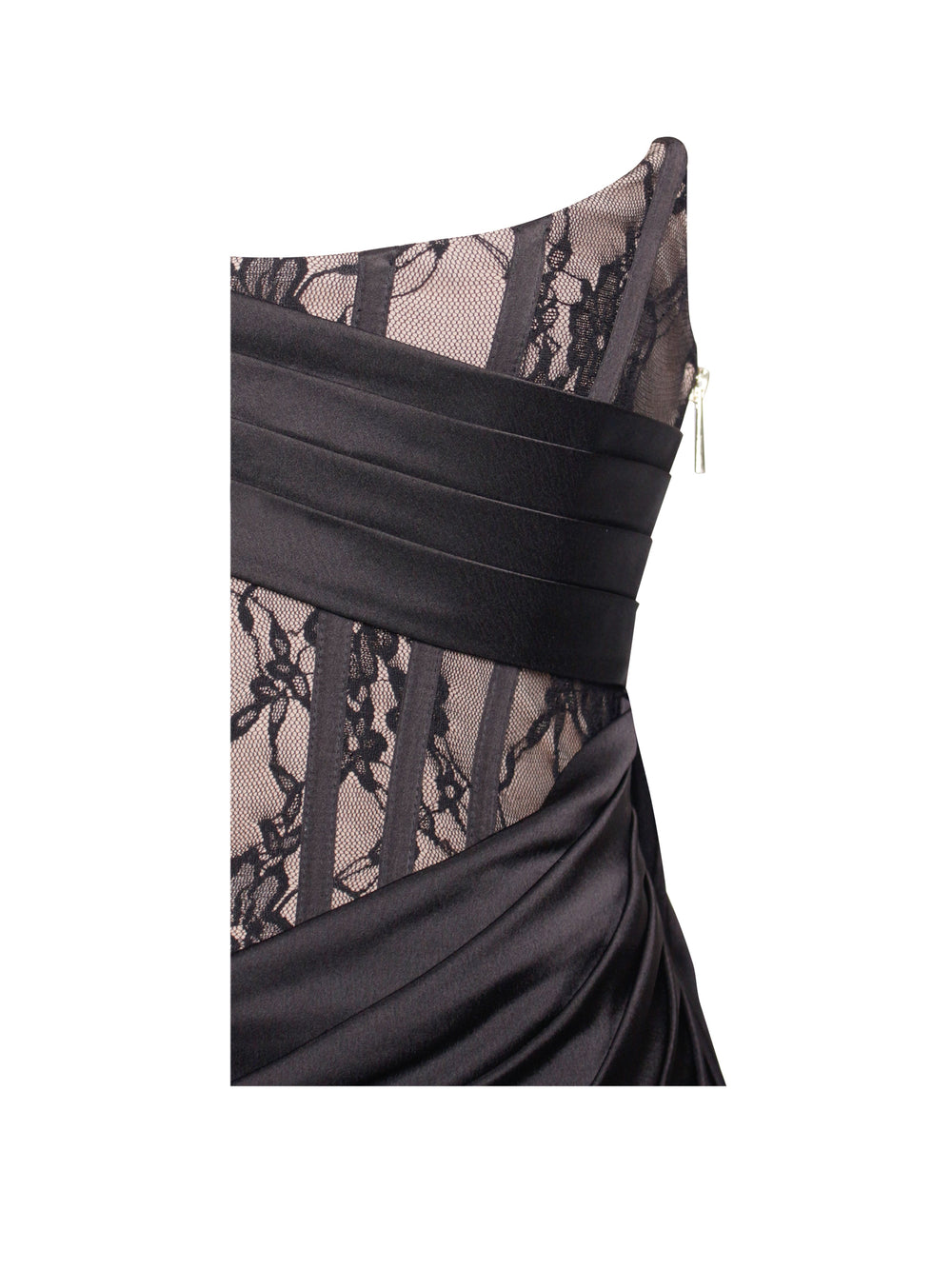 Callie Black Lace Satin Graceful Corset High Slit Gown Gowns