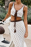 Hollow Knit Tie Strap Crochet Dress Set
