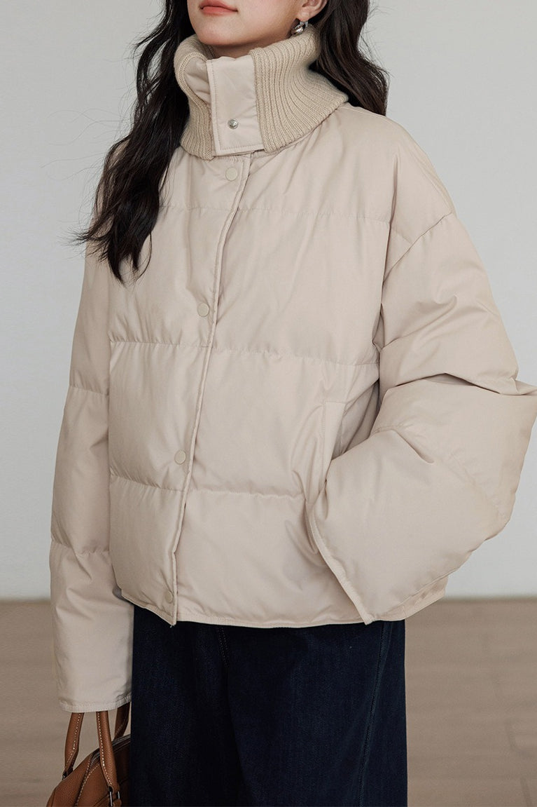 Knit Collar White Duck Down Puffer Jacket