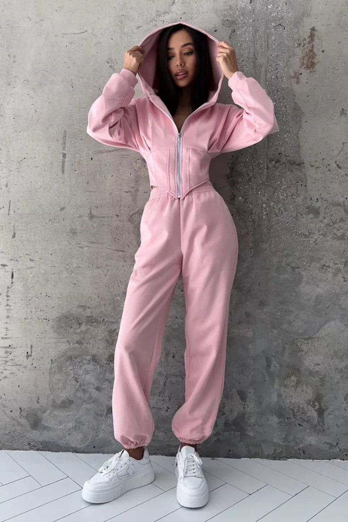 Cropped Zip Hoodie Wide Leg Pants Set