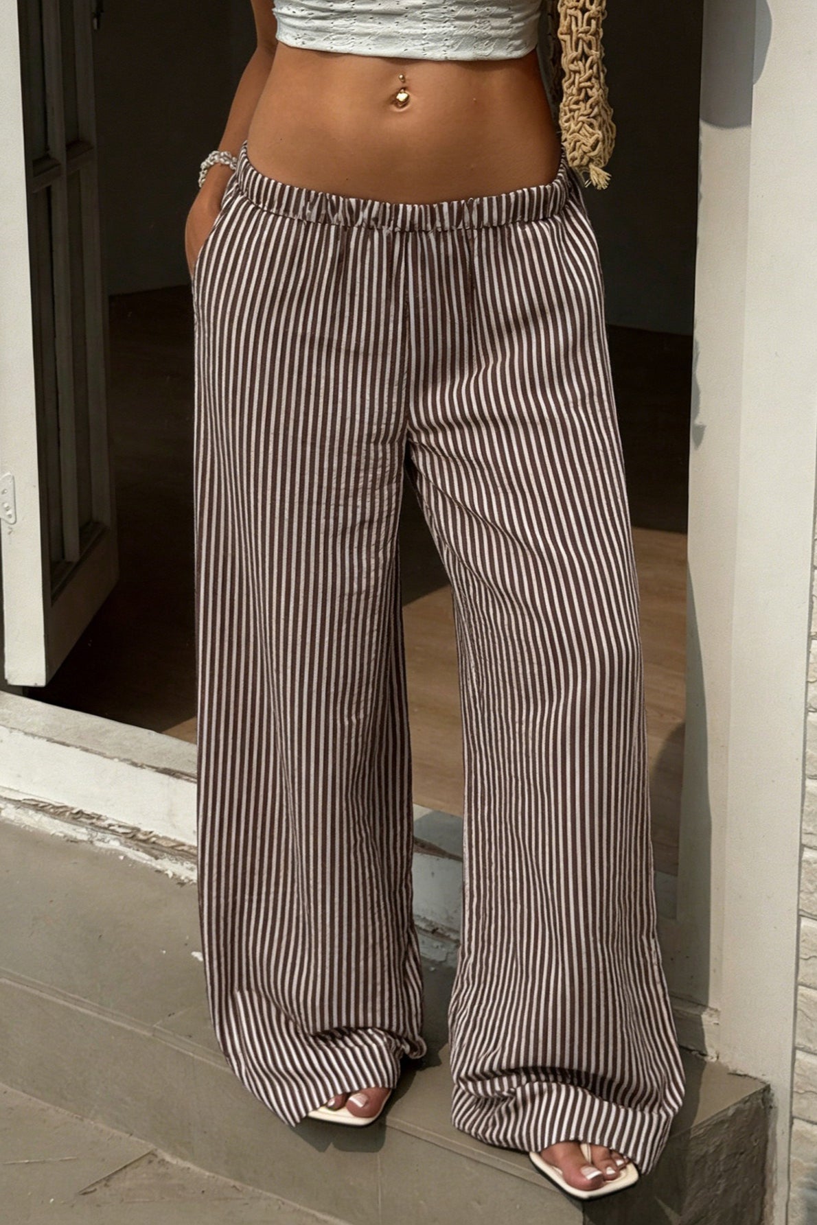 Vertical Striped Straight Leg Relaxed Pants Secondary image