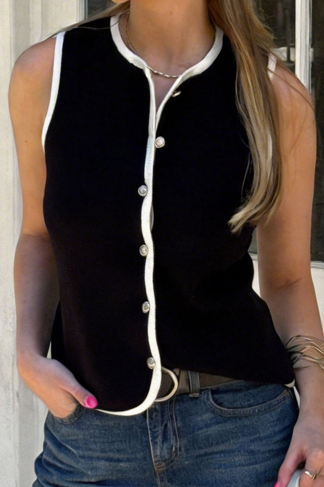 Contrast Trim Waist Cinched Knit Vest Tank Top Main image