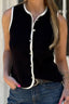Contrast Trim Waist Cinched Knit Vest Tank Top