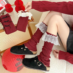 Cotton Ruffled Red Christmas Leg Warmers