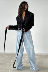 Tie Neck Solid Color Blazer