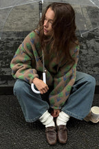 Floral Sherpa High Neck Half Zip Sweatshirt