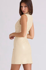 Ruched PU Leather Bodycon Dress