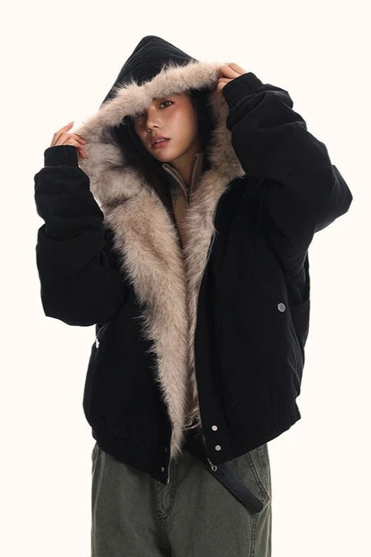 Fur Hooded Insulated Jacket Black / S Main image