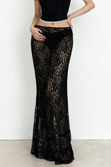 High Waist Lace Panel Stretch A-Line Pencil Skirt