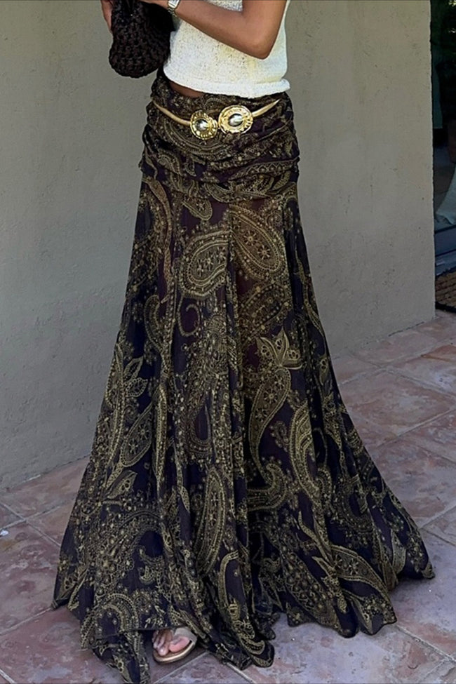 Vintage Paisley Print Slim Fit Maxi Skirt Main image