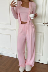 Button Front Cardigan Wide Leg Pants Set