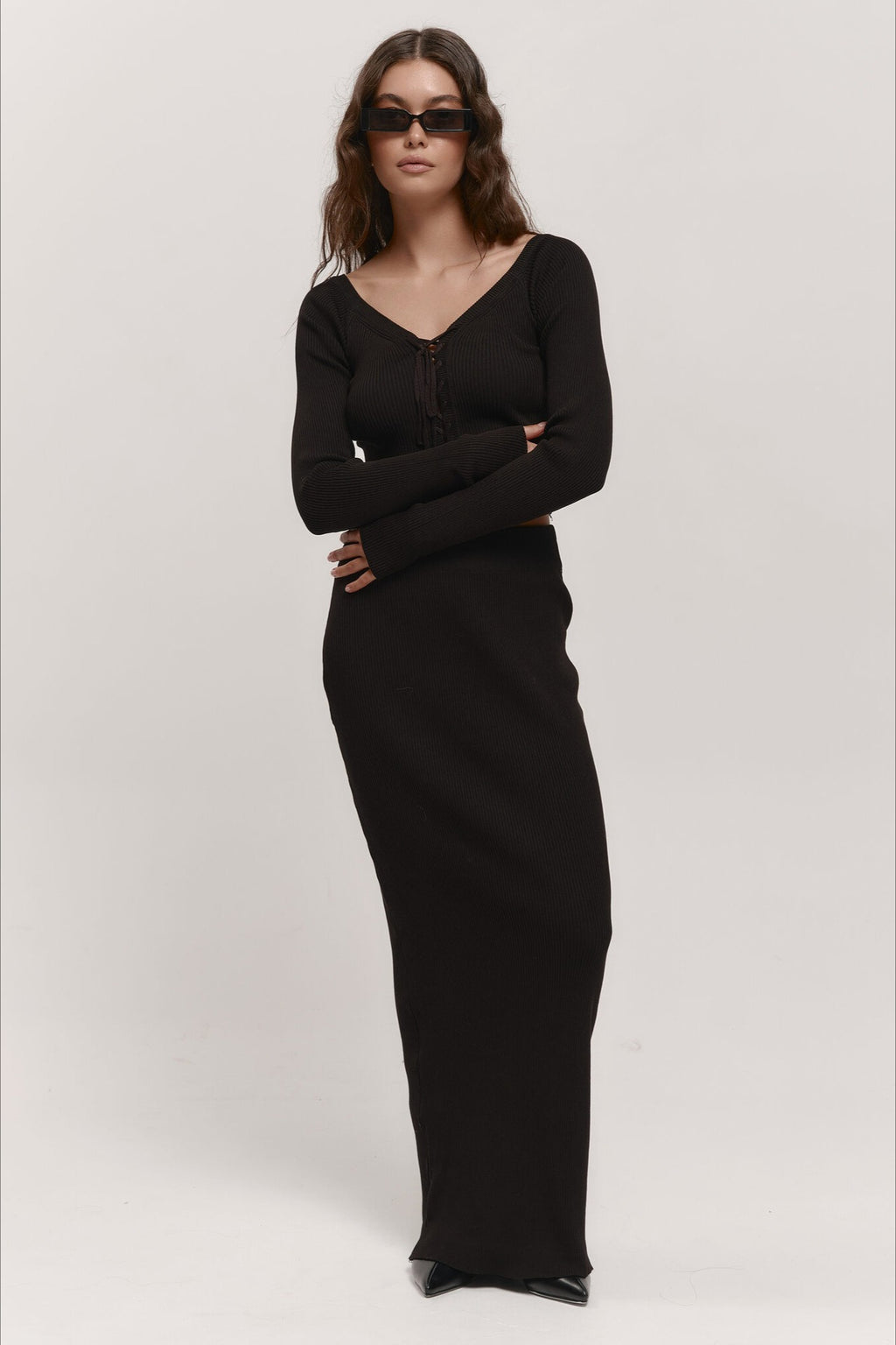 V-Neck Knit Crop Top Sweater Dress