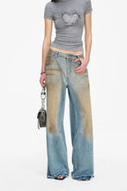 Distressed Dirty Wash Relaxed Straight Jeans