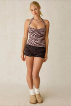 Zebra Print Backless Slim Fit Halter Top