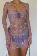 Sequin Knit Cutout Sweater Three Piece Skirt Set