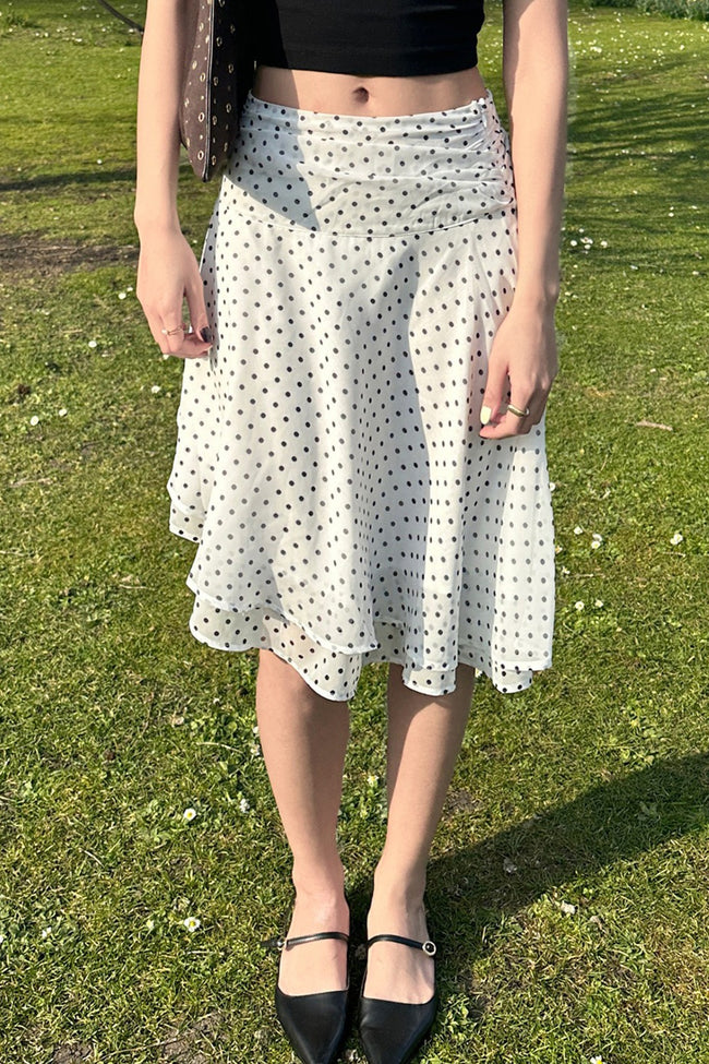 Polka Dot Low Rise Ruffle Trim A Line Skirt Main image