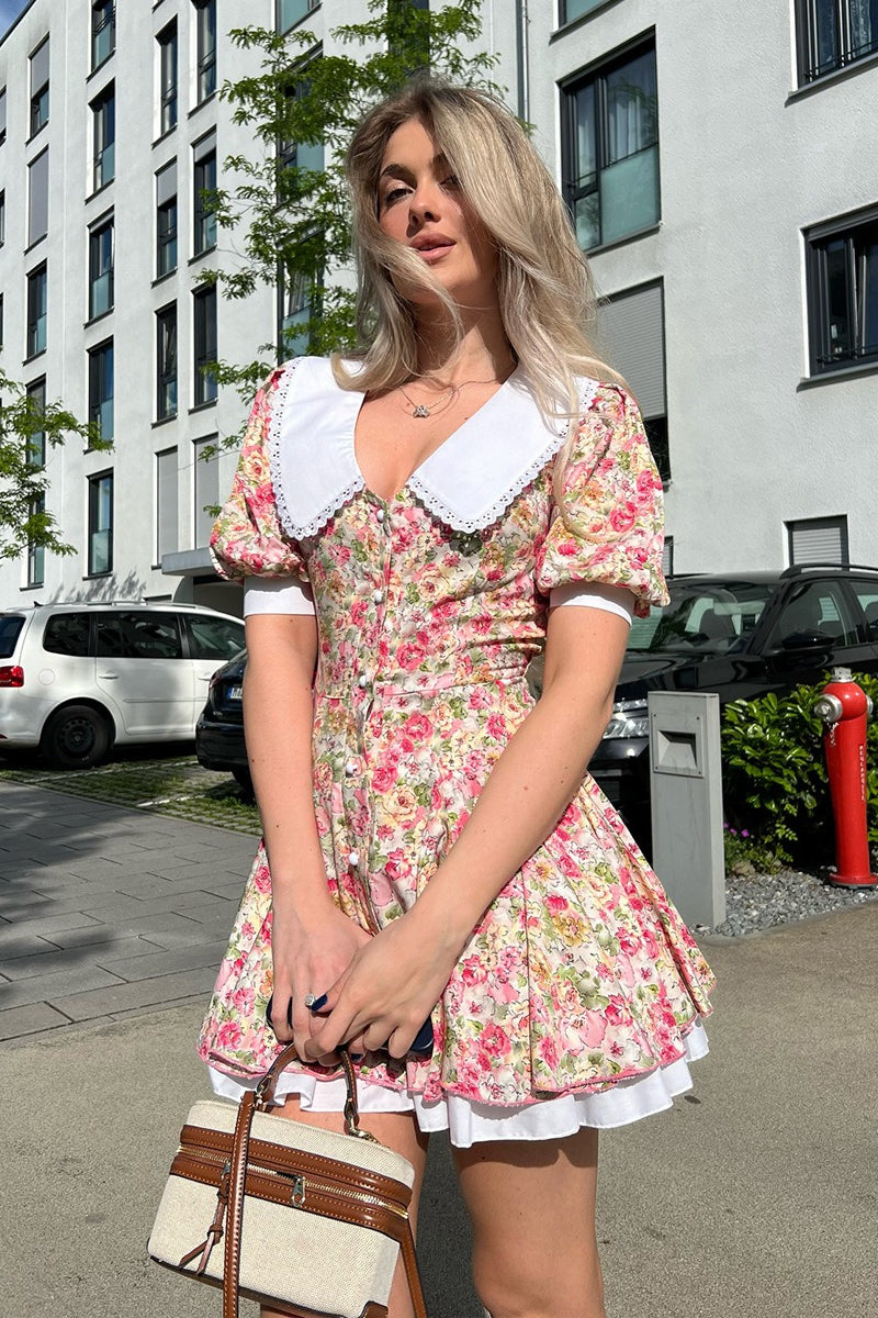 Doll Collar Puff Sleeve Mini Floral Dress Main image