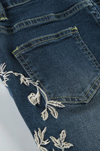 Rose Embroidered Low Rise Flare Leg Jeans