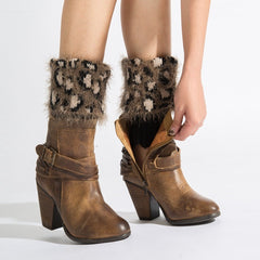 Leopard Print Feather Yarn Boot Cuffs