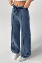 Solid Color Drawstring Waist Wide Leg Sweat Pants