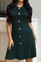 Turn Down Collar Fitted Slim A Line Pullover Knit Sweater Dress