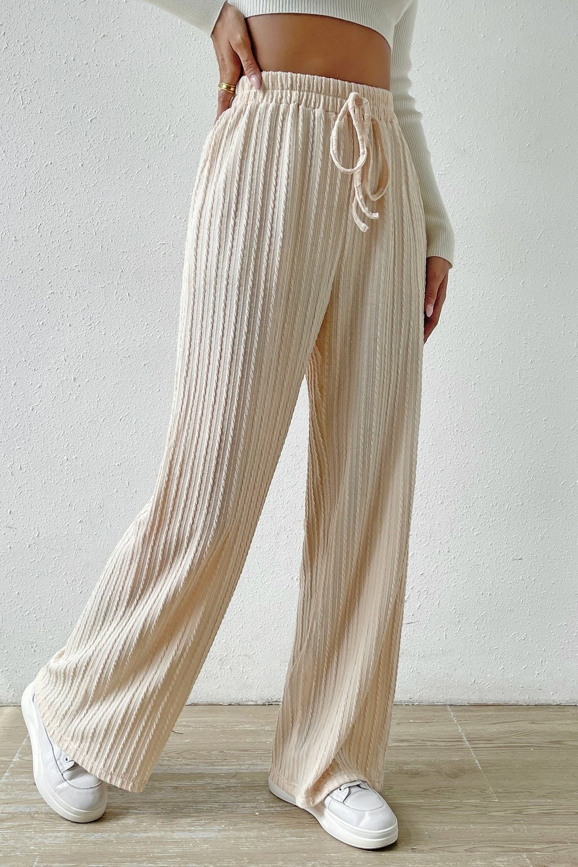 Elastic High Waist Solid Straight Leg Knit Pants Main image