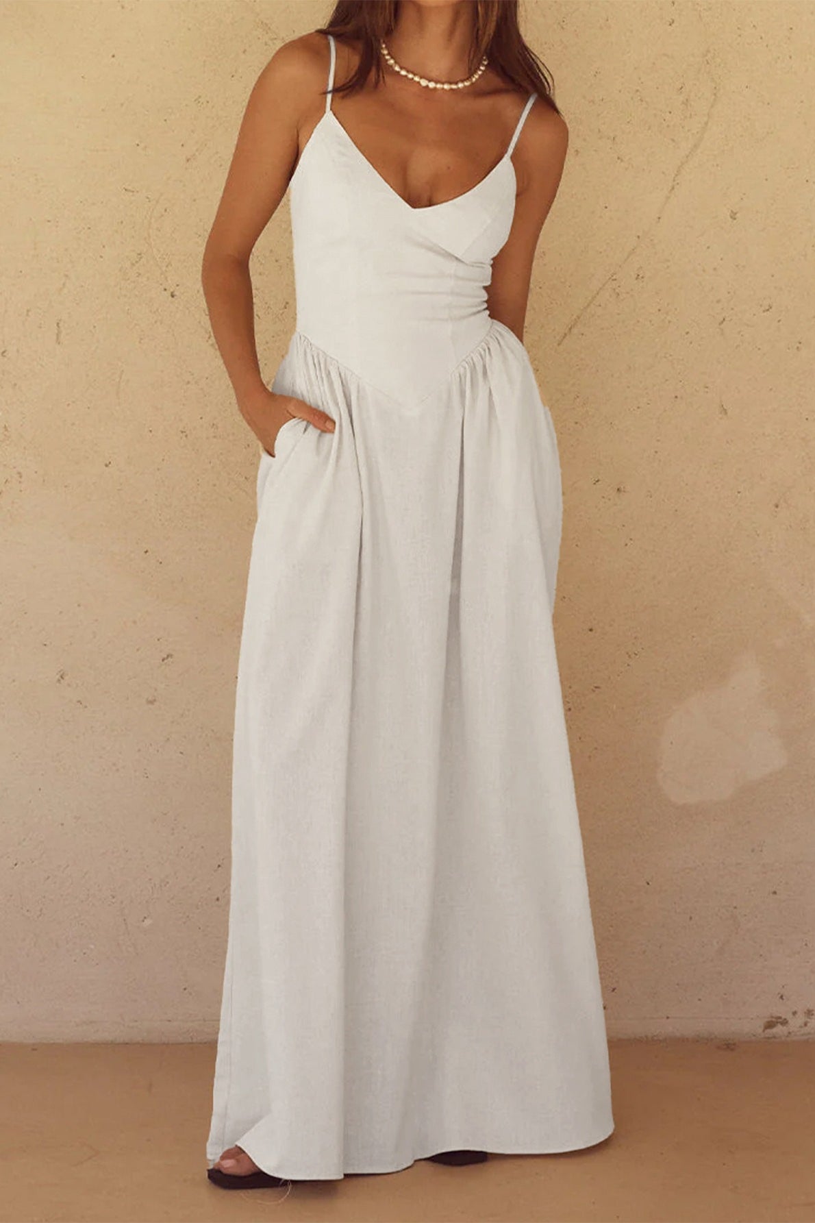 Ivory Cami V Neck Waist Maxi Dress Main image