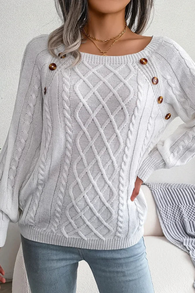 Button Detail Casual Pullover Sweater