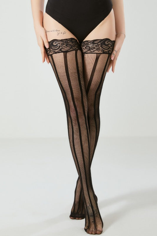 Plus Size Silicone Grip Lace Fishnet Thigh-High Stockings Main image