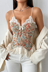 Lace Trim Patchwork Boned Corset Tank Top