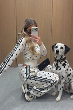 Polka Dot Stripe Track Jacket Two Piece Set
