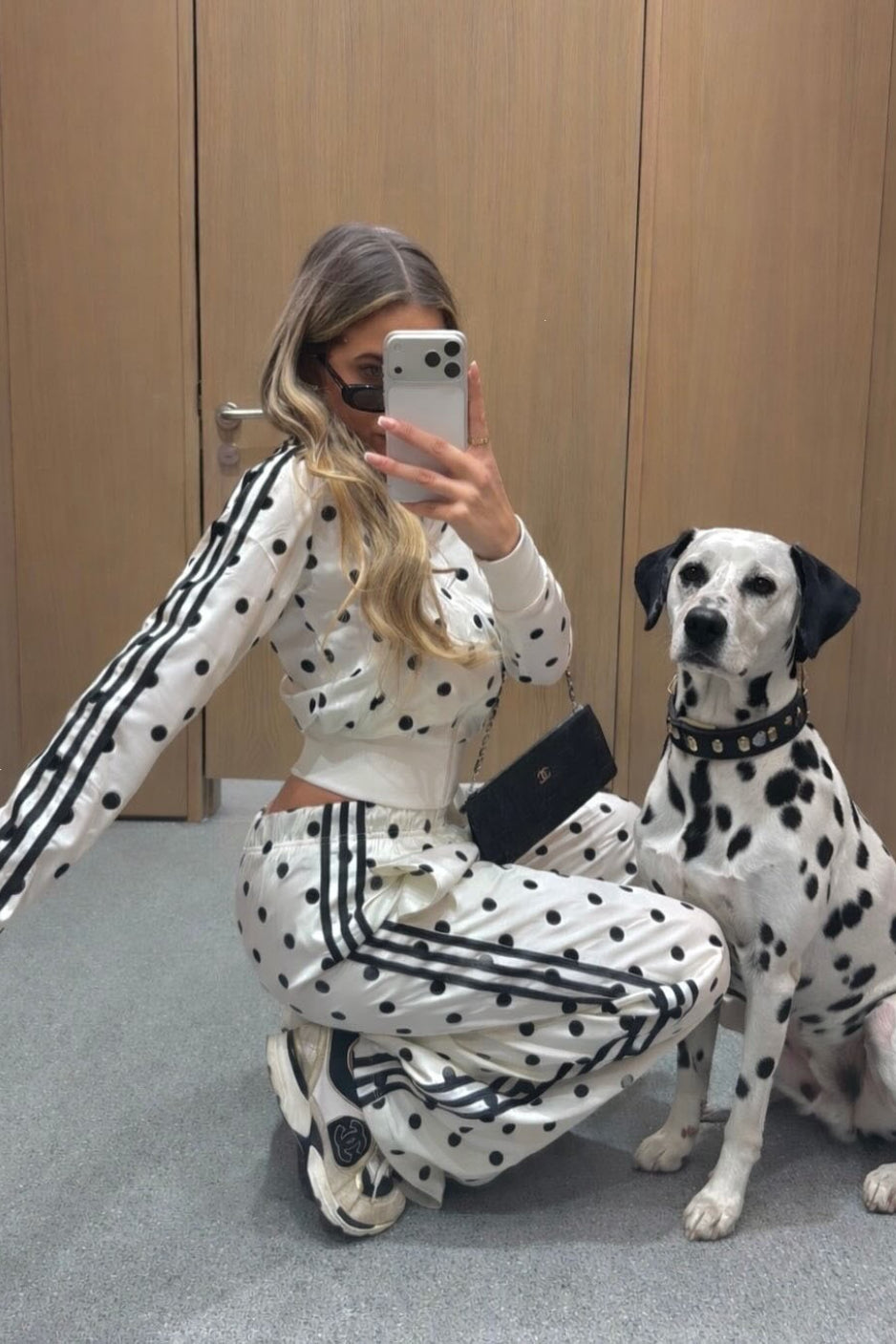 Polka Dot Stripe Track Jacket Two Piece Set