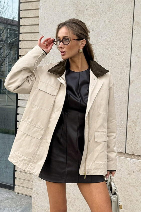 Relaxed Fit Cotton Colorblock Jacket S / White Main image