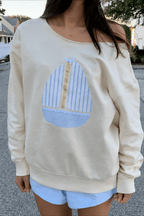 Sailboat Patchwork Off Shoulder Sweatshirt