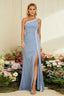 Blue One Shoulder Mermaid Slit Formal Dress S / Blue