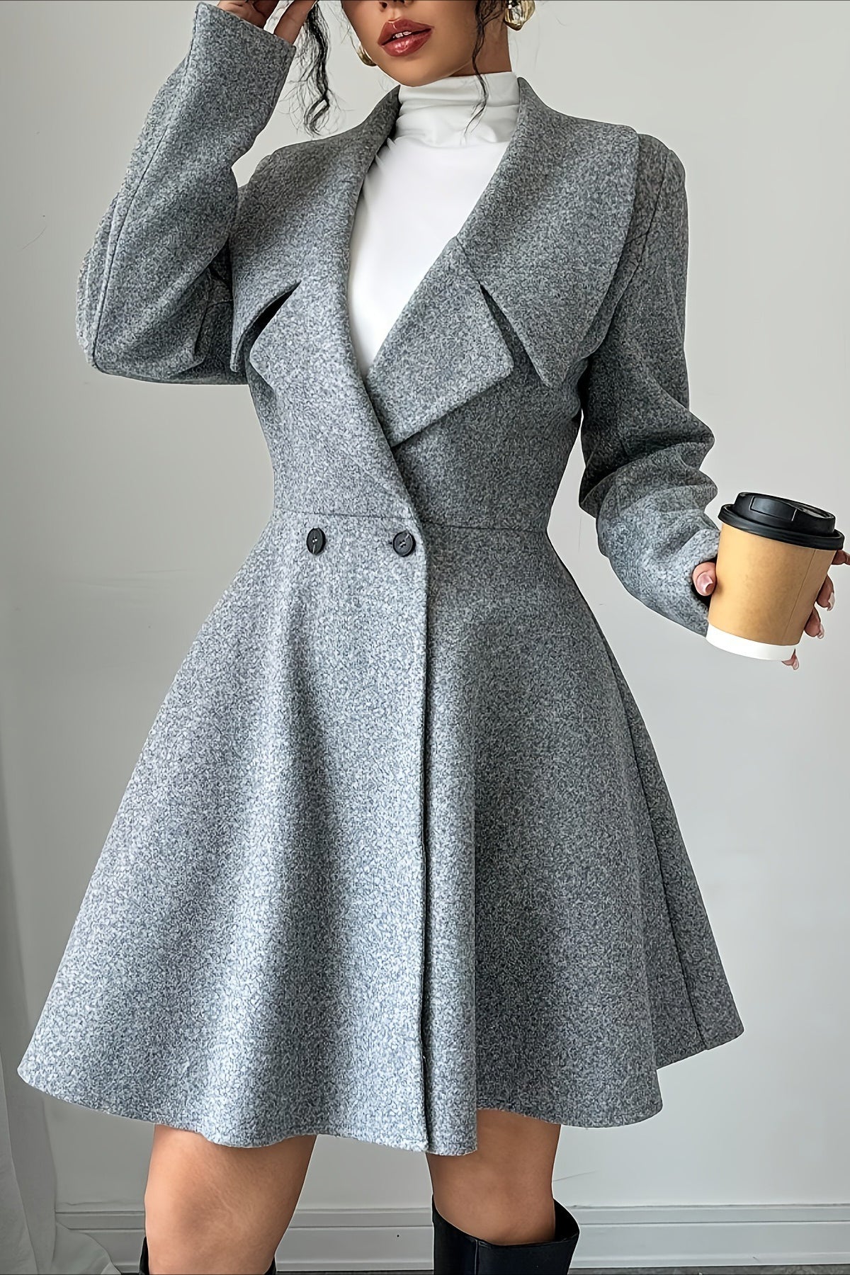Button Waist Mid Length Sleeve Overcoat Main image