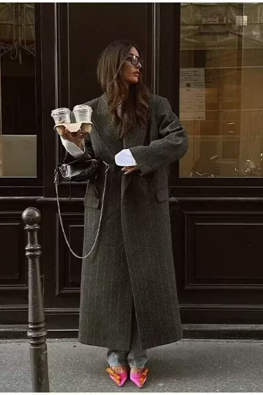 Knit Stripe Wool Blend Casual Overcoat Main image