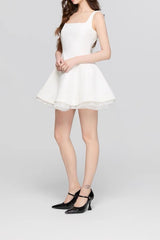 Square Neck Mesh Panel Mini Dress