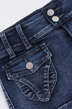Distressed Low Rise Utility Pocket Denim Shorts