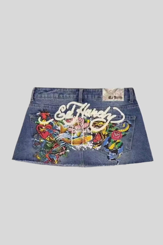 Painted Graphic High Rise Denim Mini Skirt Main image